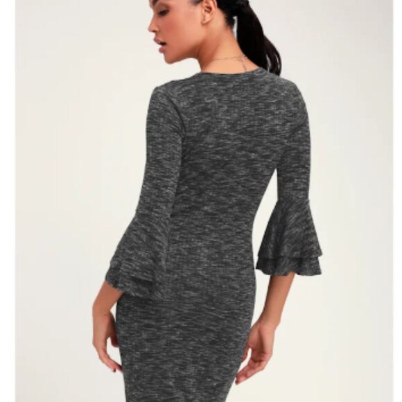 🌹NWOT Lulus Marled Bell Sleeve Jersey Knit Midi Dress - Picture 2 of 9